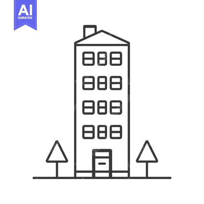 Aset premium populer: Simple Line Drawing Of A Multistory Building With Trees