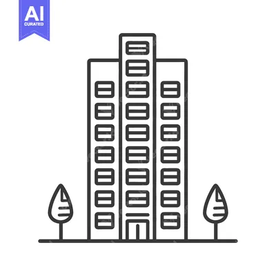 Aset desain premium: Modern Apartment Building With Two Small Trees