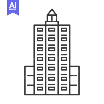 Aset desain premium: Tall Building Icon Line Art Design Simple Structure
