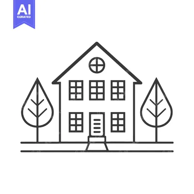 Aset desain premium: Simple House Illustration With Trees And Path
