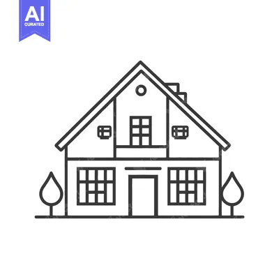 Aset desain premium: Simple Line Drawing Of A House With Trees