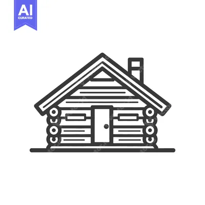 Aset desain premium: Simple Line Drawing Of A Cozy Log Cabin Home