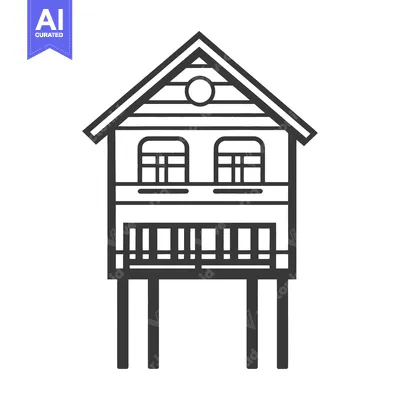 Premium design asset: Elevated Wooden House with Balcony and Windows