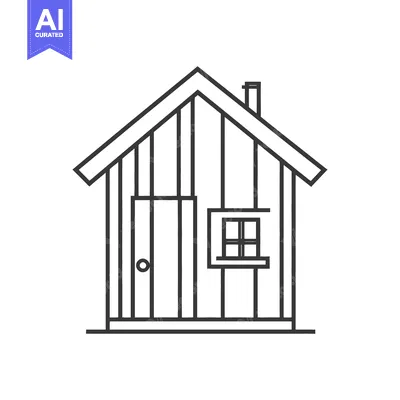 Aset desain premium: Simple Line Drawing Of A Small Wooden House
