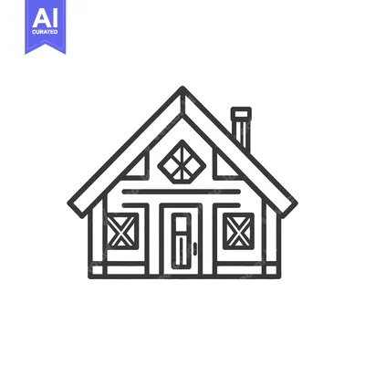 Premium design asset: Simple Line Drawing Of A Cozy Log Cabin Home