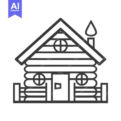 Aset premium populer: A Simple Line Drawing Of A Log Cabin Home