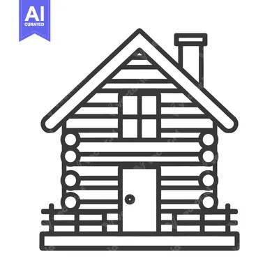 A Simple Line Drawing Of A Log Cabin Home