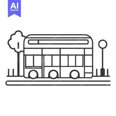 Aset desain premium: Double Decker Bus Parked Beside a Tree and Lamppost
