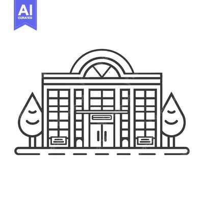 Aset desain premium: Modern Building Design With Trees Landscaping