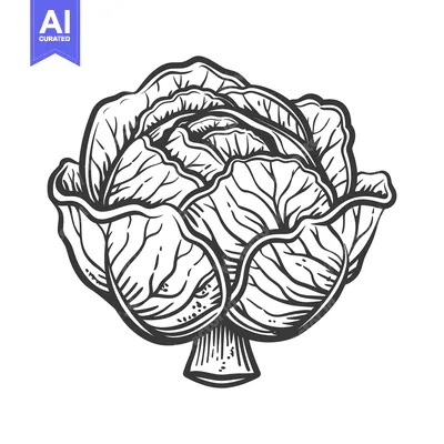 Aset desain premium: A Detailed Illustration of a Single Head of Cabbage
