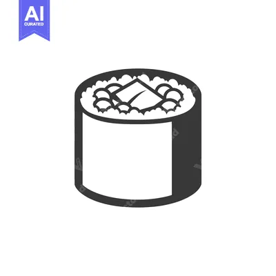 Aset desain premium: Single Sushi Roll Icon Featuring Rice and Topping