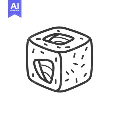 Aset premium populer: A Single Cubic Sushi Piece Illustration