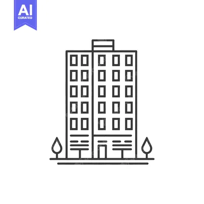 Popular premium asset: Line art illustration of a multistory building with trees