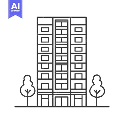 Aset desain premium: Apartment Building Illustration With Trees