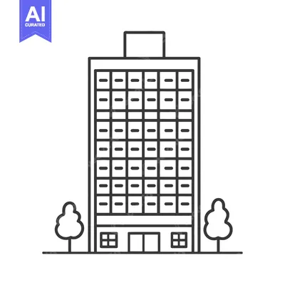 Aset desain premium: Line drawing of a tall building with trees