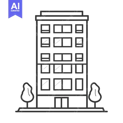 Aset premium populer: Simple Line Drawing Of An Apartment Building With Trees