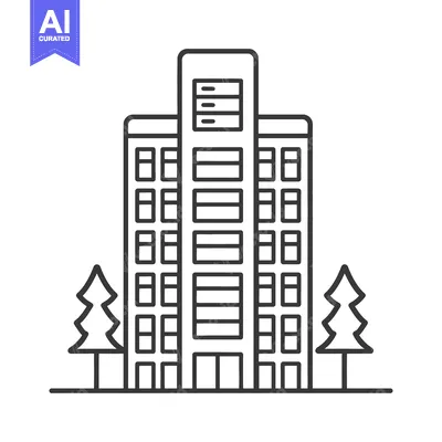 Aset desain premium: Modern Office Building With Two Pine Trees