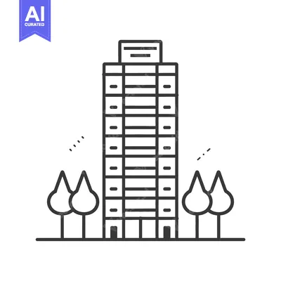 Premium design asset: Modern Office Building With Trees Landscape