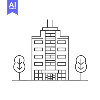 Premium design asset: Modern City Building with Two Small Trees