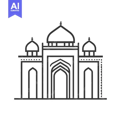 Premium design asset: Line drawing of a grand mosque building