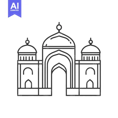 Aset premium populer: Line drawing of a grand islamic building gateway