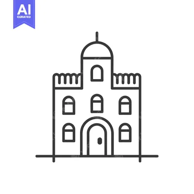 Premium design asset: Line drawing of a fortified building with a dome