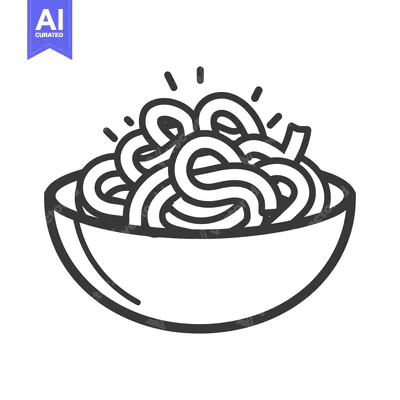 Aset desain premium: A Bowl of Noodles A Simple Line Drawing
