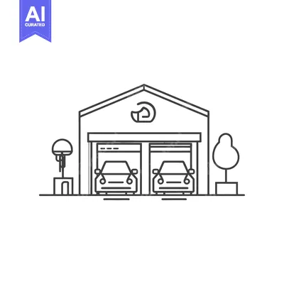 Aset premium populer: Two Car Garage with Trees and Lamppost