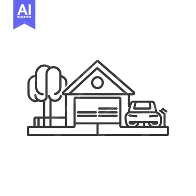 Premium design asset: House Garage Car Trees Suburban Home Design