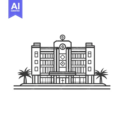 Aset premium populer: A stylized illustration of a bank building with palm trees