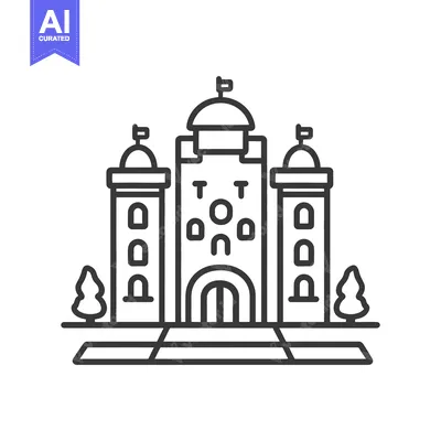 Line drawing of a majestic three towered building