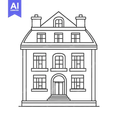 Aset desain premium: Classic Three Story House Architectural Line Drawing