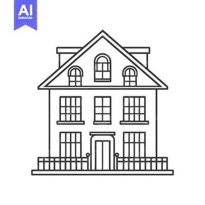 Aset desain premium: Elegant Three Story House with Gable Roof and Fence