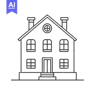Premium design asset: A Simple Line Drawing Of A House With Two Chimneys