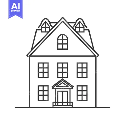 Aset desain premium: Classic Two Story House Architectural Line Drawing
