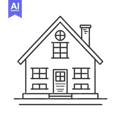 Aset desain premium: Simple Line Drawing Of A Suburban House