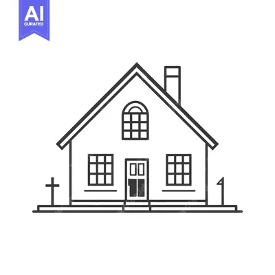 Aset desain premium: Simple Line Drawing Of A Suburban House