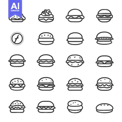 Aset desain premium: Collection of various burger icons showing different styles