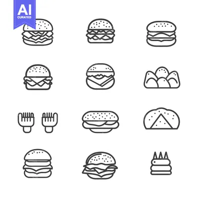 Collection of Simple Burger and Bread Icons