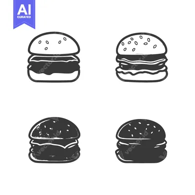 Four Delicious Hamburger Illustrations in Black and White