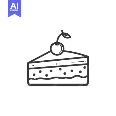 Aset premium populer: A Simple Line Drawing Of A Cherry Cake Slice