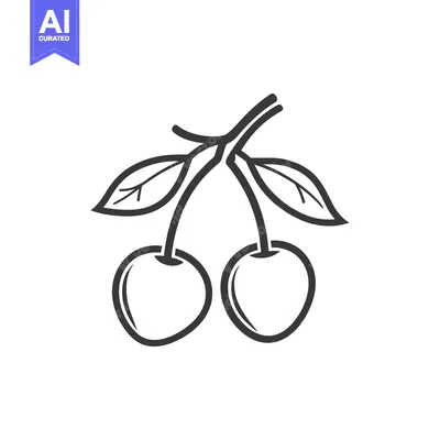 Premium design asset: A Simple Line Drawing Of Two Cherries With Leaves