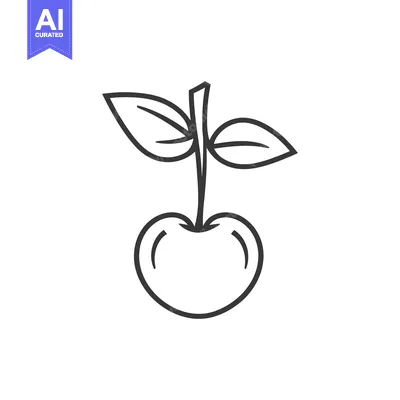 Aset premium populer: Line drawing of a single cherry with leaves