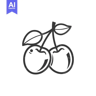 Aset premium populer: A simple line drawing of two cherries with leaves
