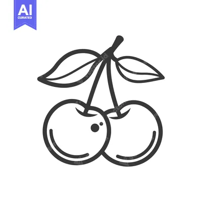 Aset desain premium: A Simple Line Drawing Of Two Cherries With Leaves