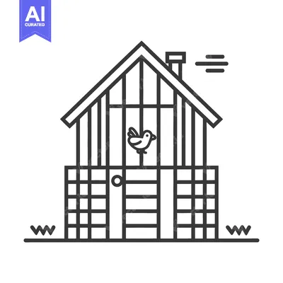 Aset premium populer: Simple Line Drawing Of A Birdhouse With A Bird Inside