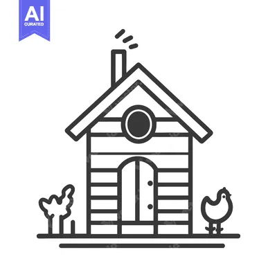 Premium design asset: Simple Line Drawing Of A Chicken Coop