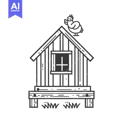 Aset desain premium: Wooden Chicken Coop With Bird On Roof