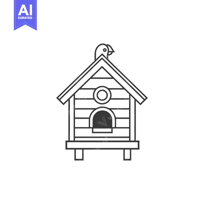 A Simple Line Drawing Of A Birdhouse With A Bird On Top