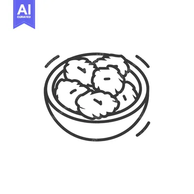 Aset desain premium: A Bowl of Meatballs A Simple Line Drawing